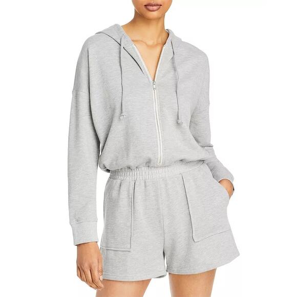 RAILS Nicola Hooded Sweatsuit Romper in Heather Gray Size L Pockets Long Sleeves - Picture 1 of 8